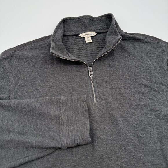 Calvin Klein Sweater Men’s M Gray Cotton Pullover 1/4 Zip Classic Knit Casual - Picture 1 of 10